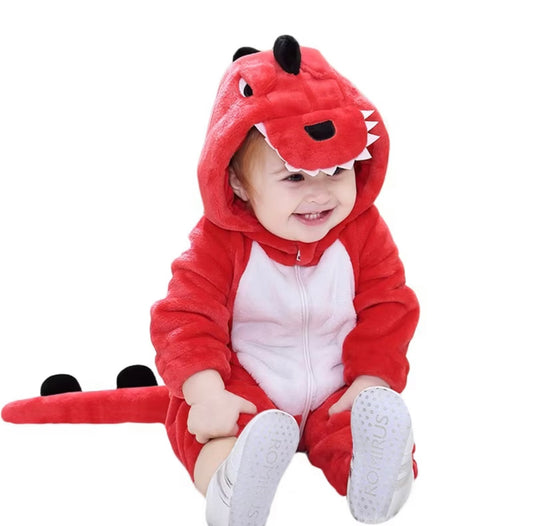 Macacão infantil, pijama, fantasia de dinossauro vermelho unissex Michley